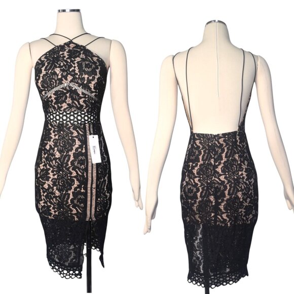 Rare London Black Stretch Lace Mini Cocktail Party Dress US 4 - Picture 1 of 7